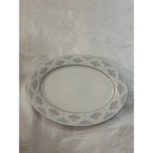 Fine China Oval Platter Floral Design Silver Rim Serving Dish
